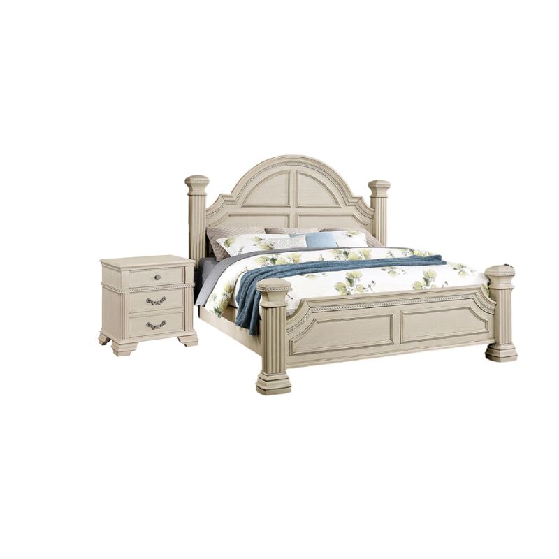 2pc King Bedroom Set, Antique White Wood, Nightstand image number 0