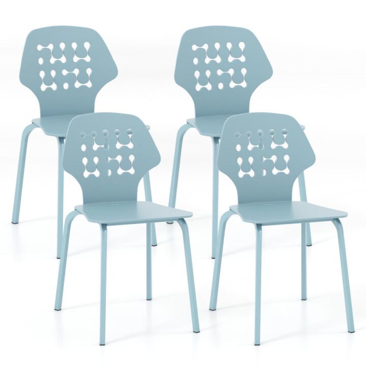 Hivvago Set of 4 Metal Dining Chair with Hollowed Backrest and Metal Legs
