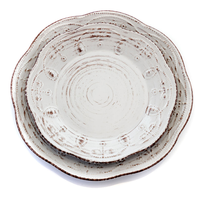 Elama Rustic Birch 16 Piece Stoneware Round Dinnerware Set in White