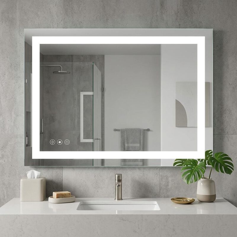 HomeRoots 35" Lighted Frameless Bathroom Vanity Mirror image number 1