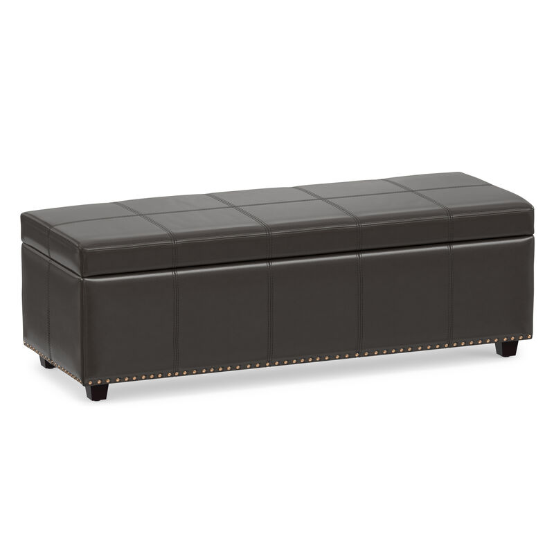 Kingsley 48 inch Wide Transitional Rectangle Large Storage Ottoman in Coffee Brown Vegan Faux Leather, Assembled image number 0
