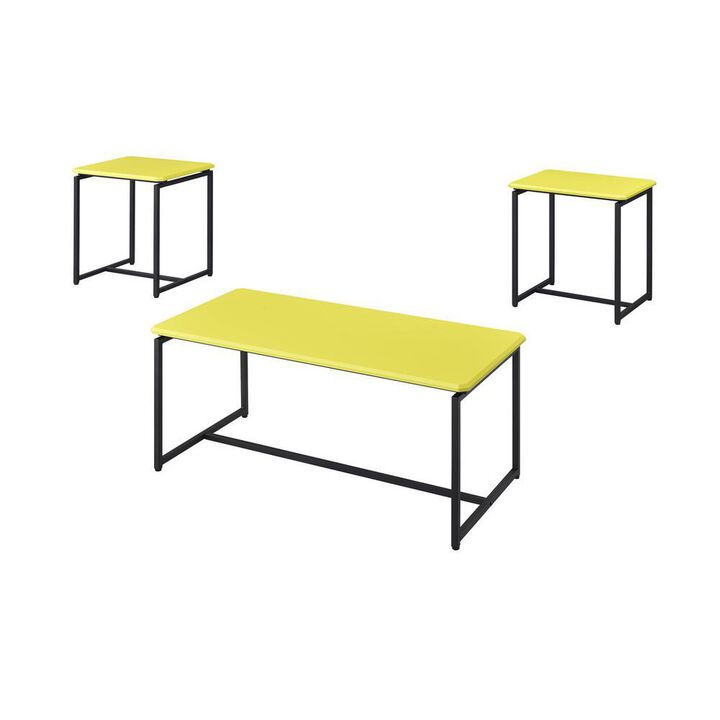 GT 3 Piece Yellow Carbon Fiber Wrap Coffee Table and End Table Set