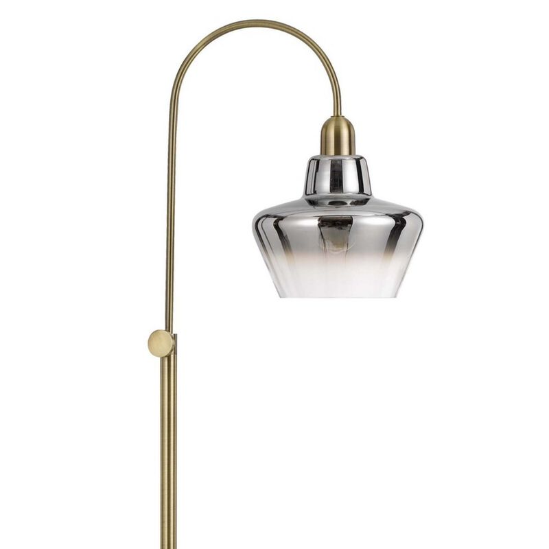 Floor Lamp with Glass Shade and Arc Metal Frame, Brass-Benzara image number 2