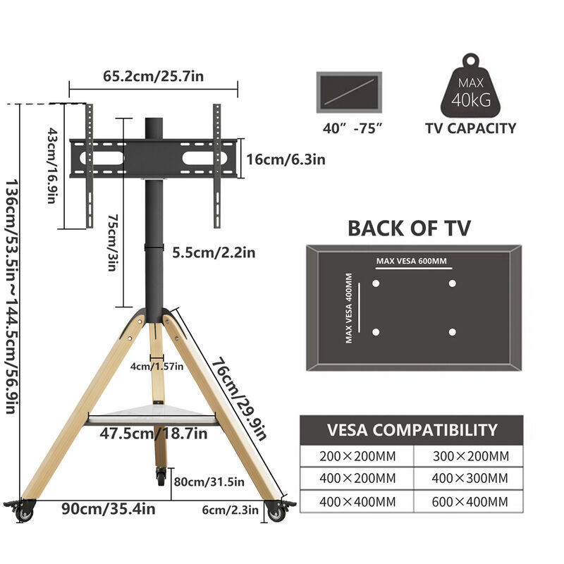 Adjustable Swivel Tripod Corner TV Stand w/Shelf Reliable Home Office TV Lifter image number 4