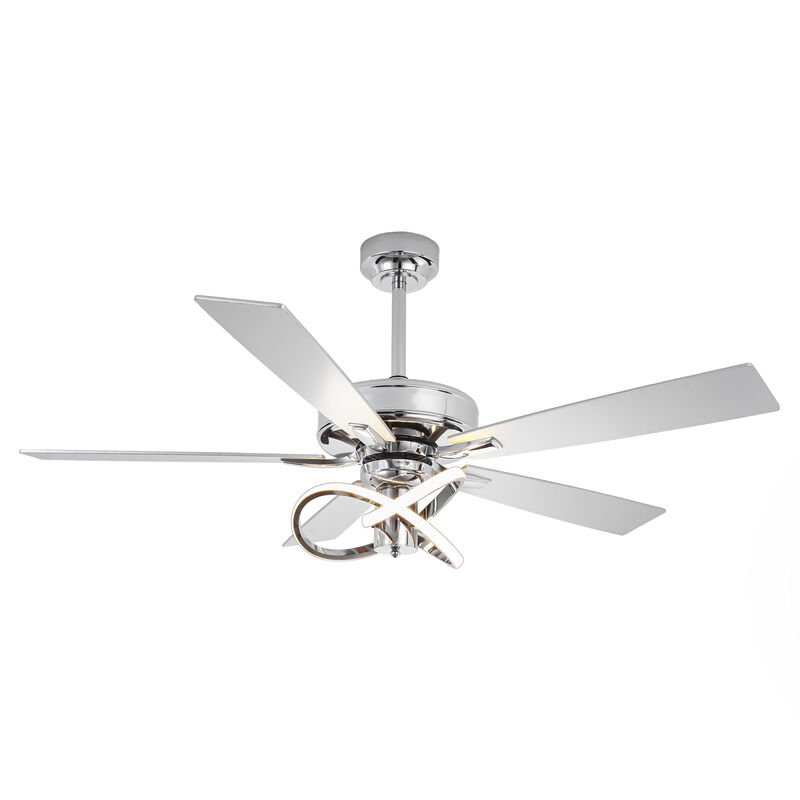 52-Inch Modern Chrome Integrated LED Ceiling Fan with Light and Remote Control