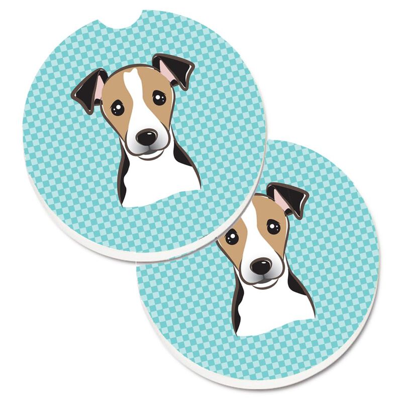 Caroline's Treasures Checkerboard Blue Jack Russell Terrier Set of 2 Cup Holder Car Coasters BB1199CARC, 2.56, Multicolor