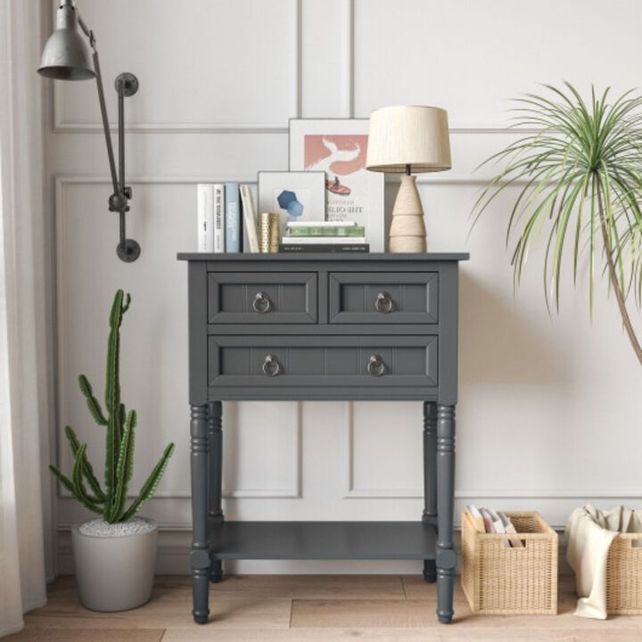 Narrow Console Table with 3 Storage Drawers and Open Bottom Shelf