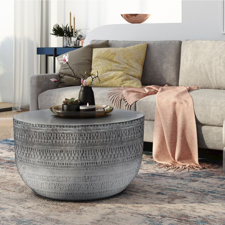 Simpli Home Johnsen Metal Coffee Table In Antique Silver
