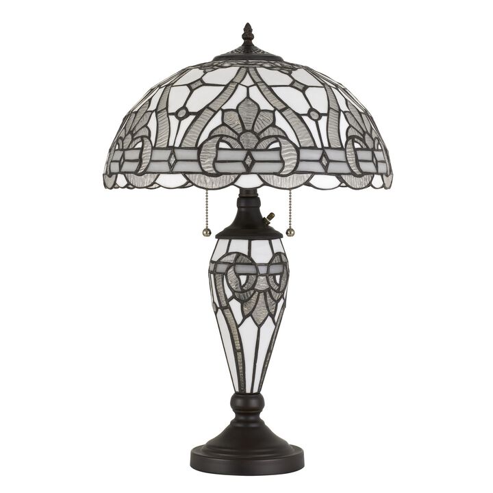 Glass Table Lamp with Umbrella Shade and Pull Chain Switch, Gray-Benzara