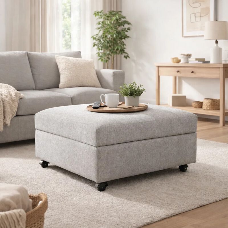 Gaby Low Profile Ottoman with Storage, Locking Wheels, Gray 37 Inch image number 6