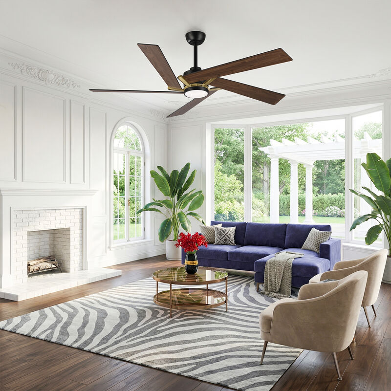 60" Modern Industrial Black Reversible Dimmable 5 Aero Blades Ceiling Fan with Light and Remote image number 3