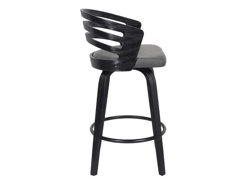 26 Inch Wooden and Leatherette Swivel Barstool, Gray and Black-Benzara image number 3