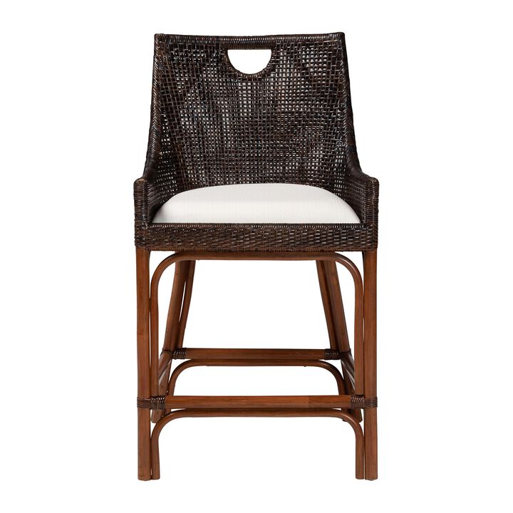 bali & pari Petra Natural Rattan Counter Stool - Handwoven Wicker Accent Stool with Wingback Profile and Cutout Handle, Espresso