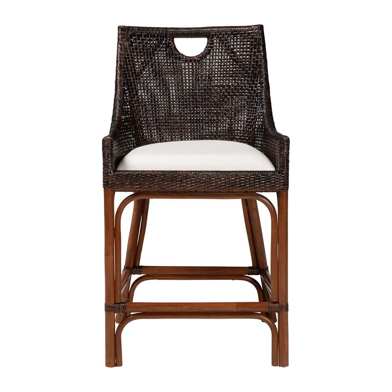 bali & pari Petra Natural Rattan Counter Stool - Handwoven Wicker Accent Stool with Wingback Profile and Cutout Handle, Espresso image number 1