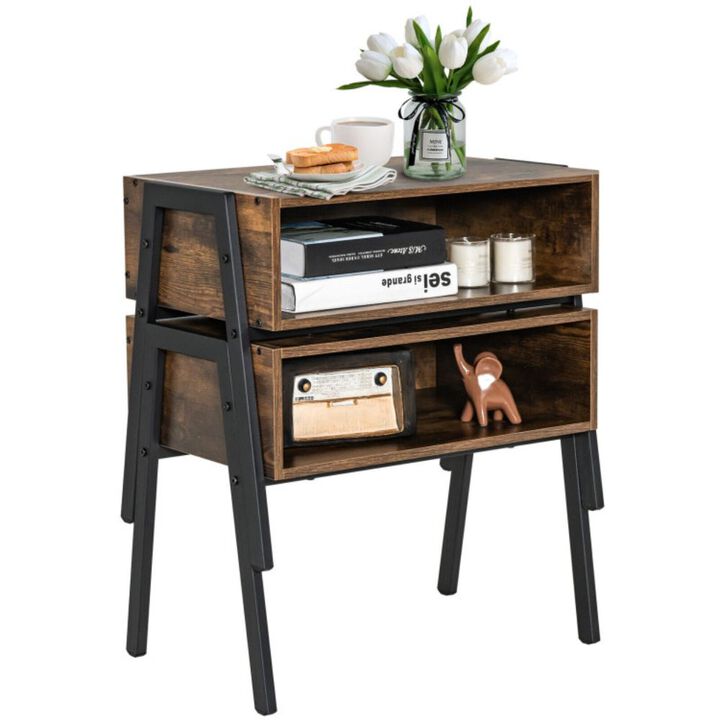 Hivago 2 Pieces Stackable Night Stand Bedside End Table Set