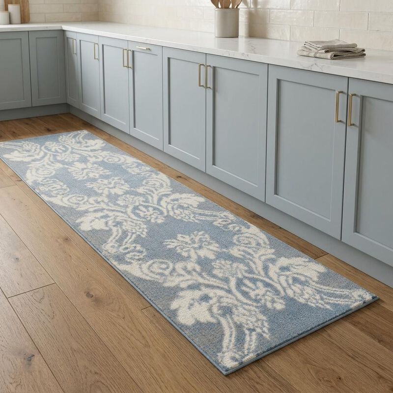 HomeRoots Damask Distressed Non Skid Runner Rug image number 1