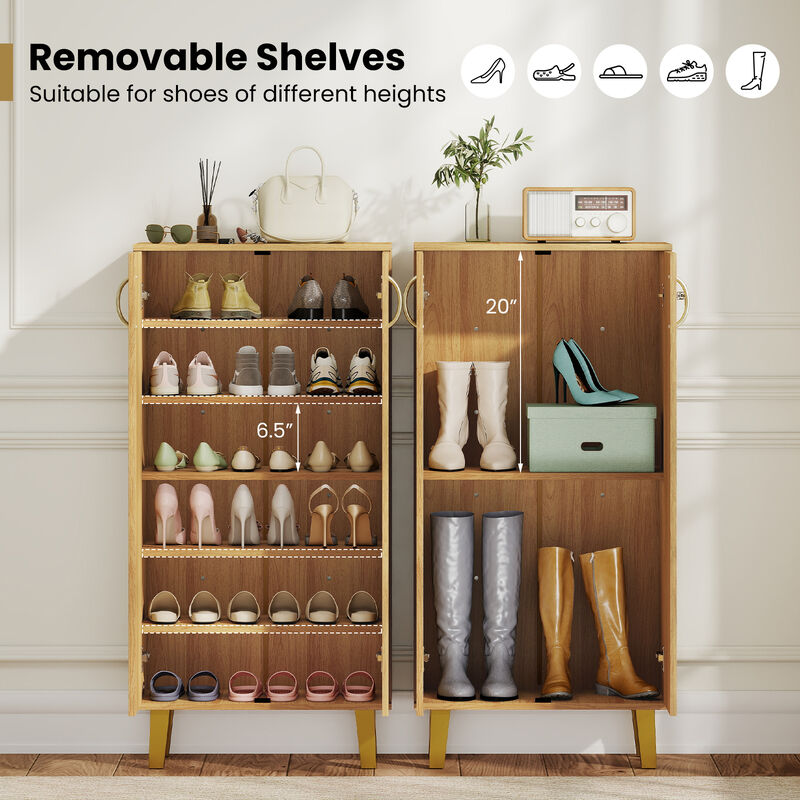 Modern 6-Tier Wooden Shoe Cabinet, Freestanding with Doors and Removable Shelves-Natural image number 5