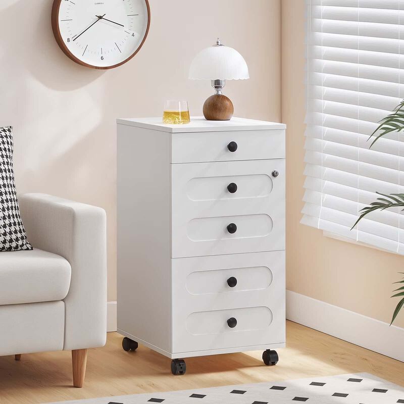 Farmhouse Rolling File Cabinet with Lock and 3 Storage Drawers-White image number 5