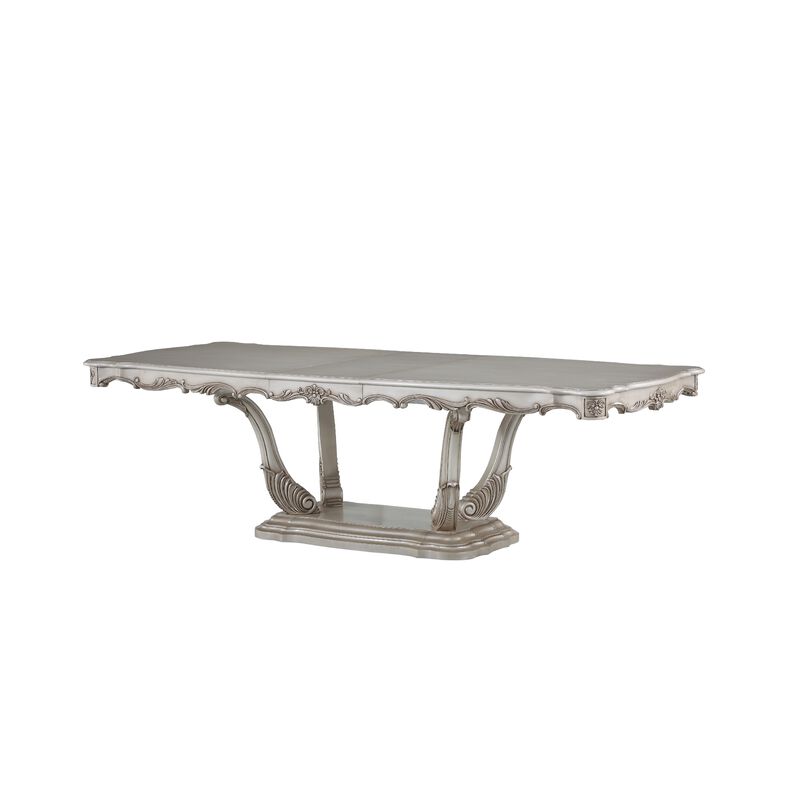 Traditional Style Dining Table with Scrolled Floral Motifs, Cream