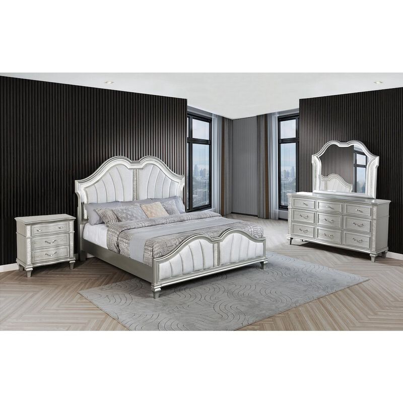 Best Quality Furniture 4 Piece Silver Eastern King Panel Bedroom Set ( Ekb+Dresser+Mirror+Ns)