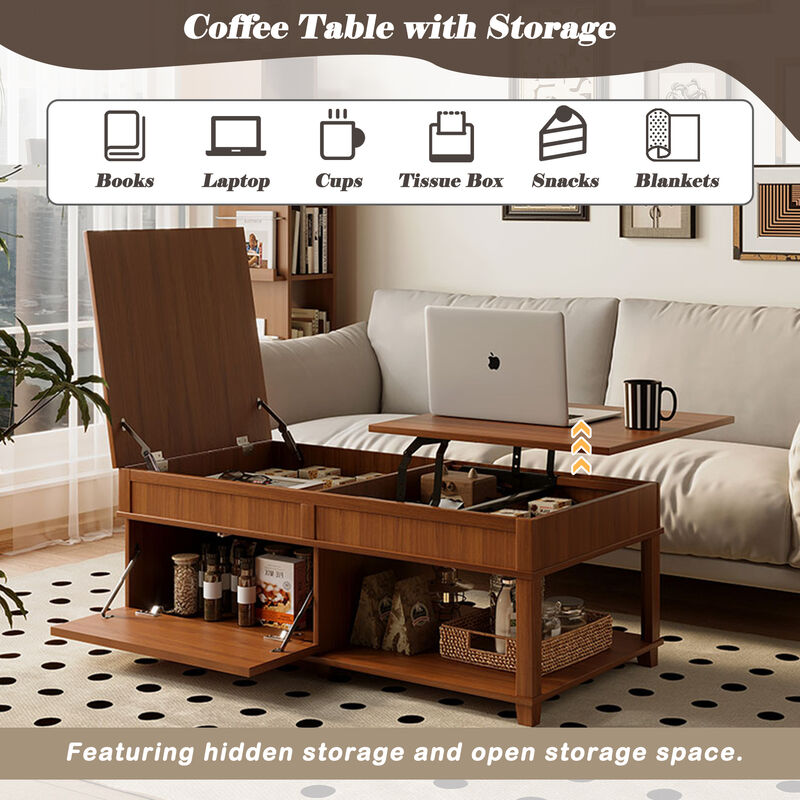 Merax 3-in-1 Coffee Table with Smooth Lift Mechanism, Secret Compartment & Display Shelf image number 6