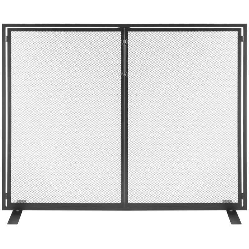 Freestanding Fireplace Spark Screen with Iron Mesh Door, Protective Fire Guard for Home-Black image number 0