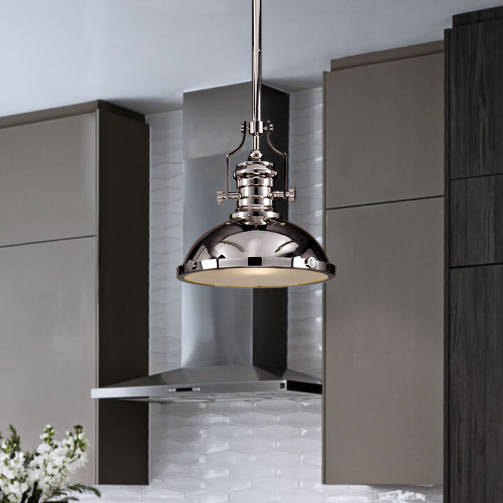 1-Light 13" Modern Industrial Polished Nickel Single Dome Pendant Light For Kitchen Island