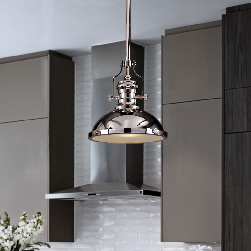 1-Light 13" Modern Industrial Polished Nickel Single Dome Pendant Light For Kitchen Island image number 1