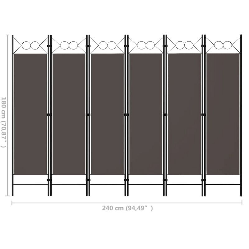 Dina 6 Panel Folding Room Divider Screen, Dark Gray, Black, 95 Inch image number 5