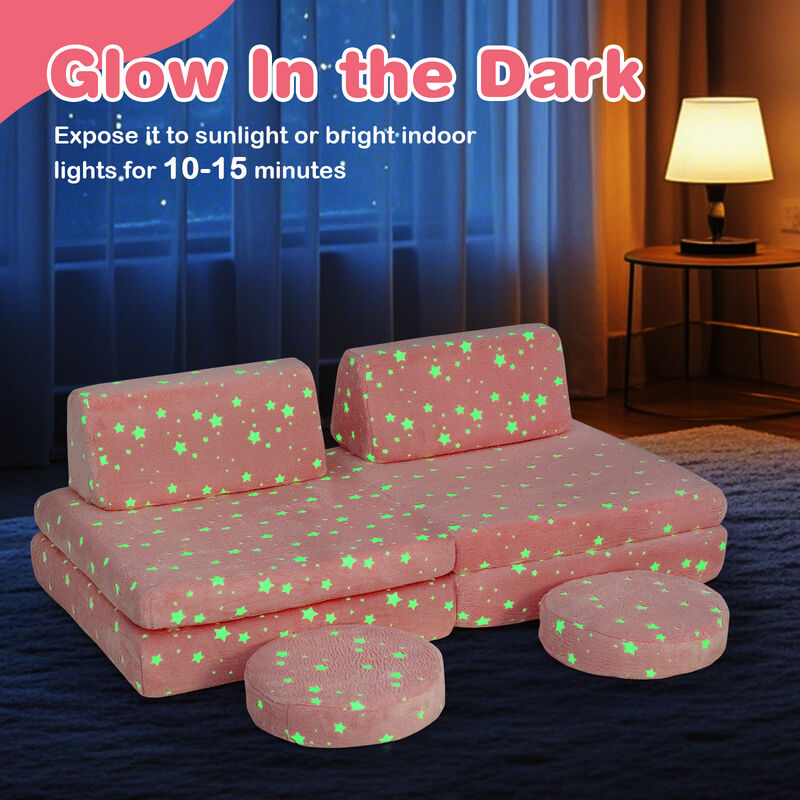 Modular Kids Play Couch Set Glow in the Dark with Portable Handles