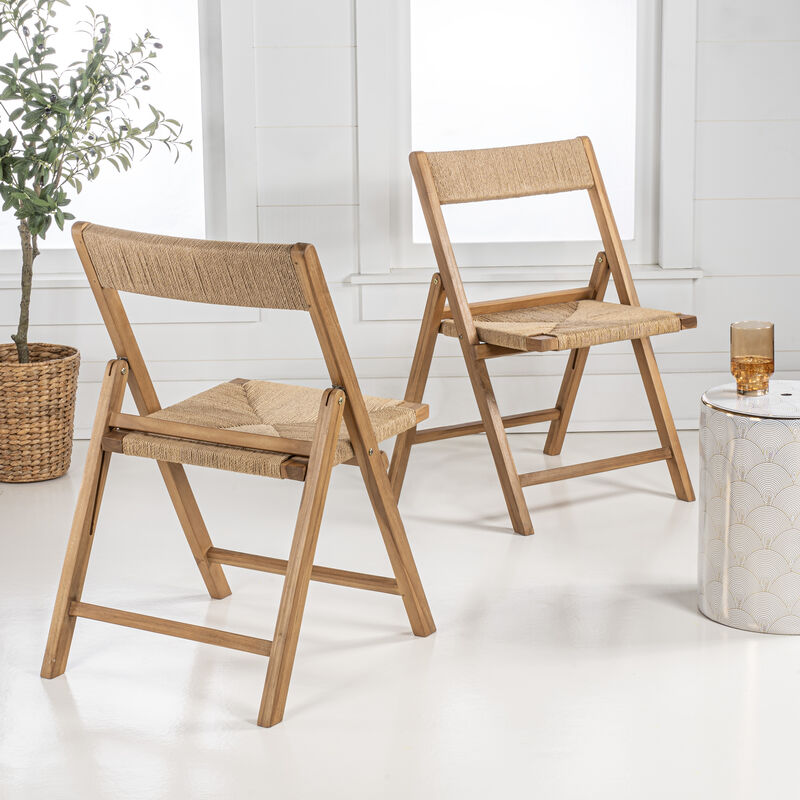 Kiawah Coastal Modern Wood Woven Seagrass Folding Chair