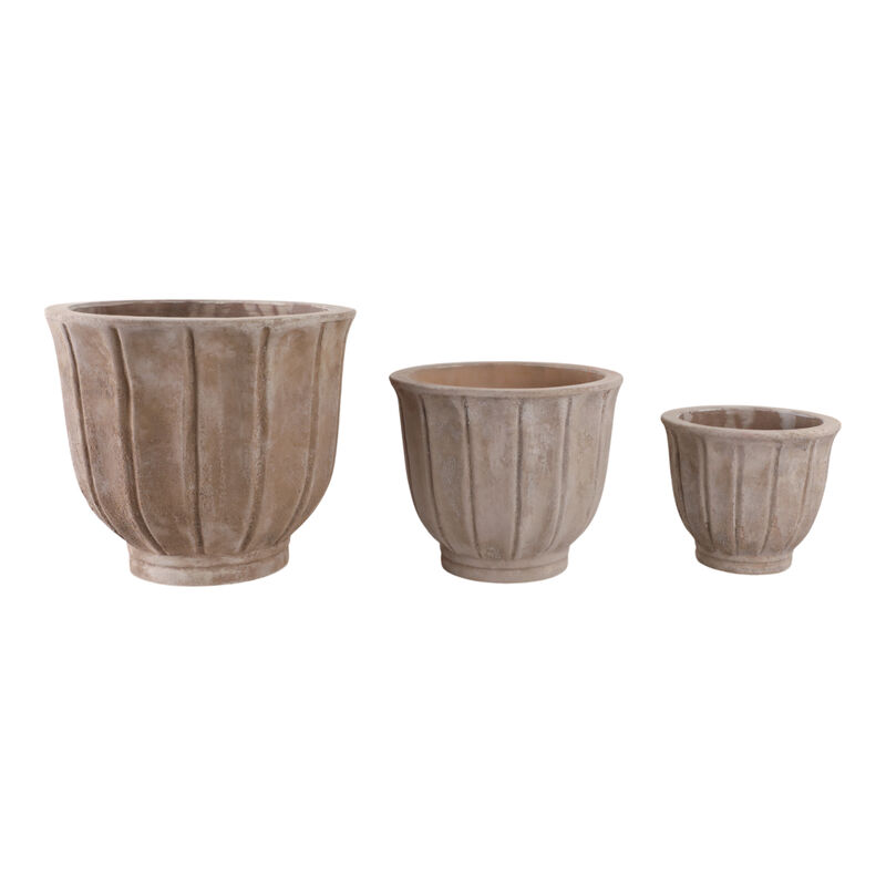 S/3 9/12/15" Terracotta Petal Planters, Antique Wh image number 0