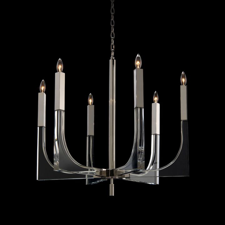 Acrylic And Nickel Six-Light Chandelier