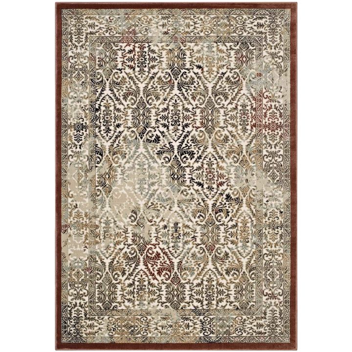 Modway Hester Ornate Turkish 5x8 Vintage Area Rug in Tan and Walnut Brown