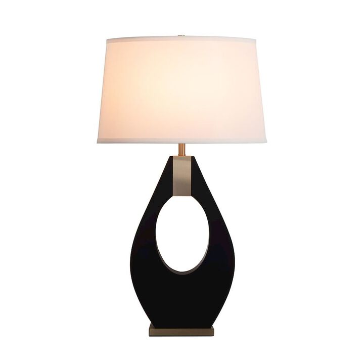 NOVA OF CALIFORNIA Pearson Table Lamp - Ebony Wood, Weathered Brass, White Cotton-Linen Shade