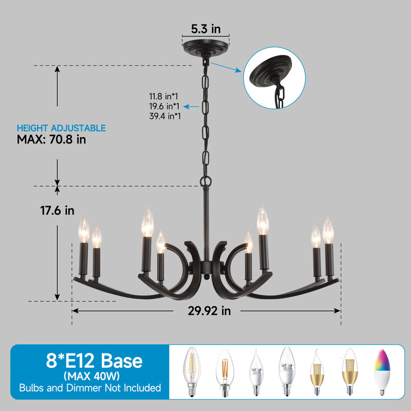ELEMENT ACE 8-Light Adjustable Height Hanging Chandelier Lighting Fixture Ideal for High Ceiling Living Rooms, Dining Rooms, Foyers, Kitchen Islands and Bar Areas image number 2