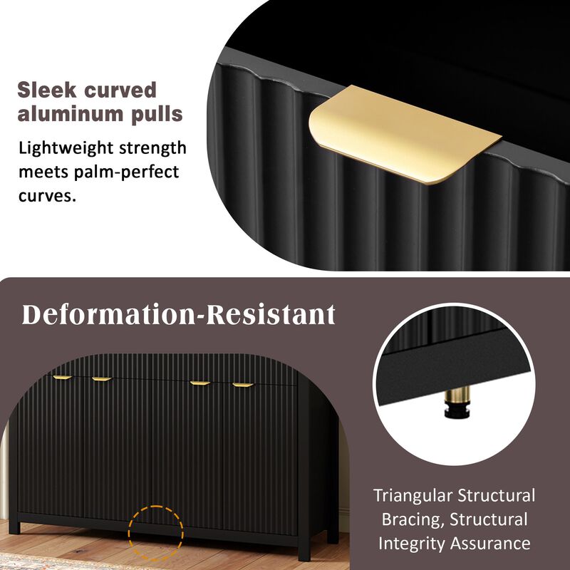 Clihome Modern Wave-Pattern Sideboard Cabinet,Multi-Purpose Fluted Cabinet, Kitchen Storage with Drawers & Adjustable Shelves for Kitchen, Dining Room