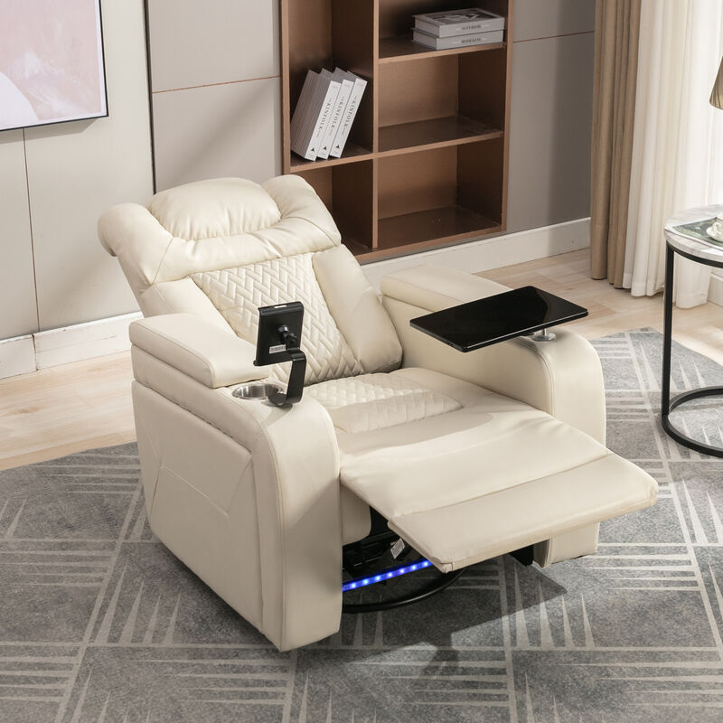 270 Degree Swivel PU Leather Power Recliner Individual Seat Home Theater Recliner image number 2