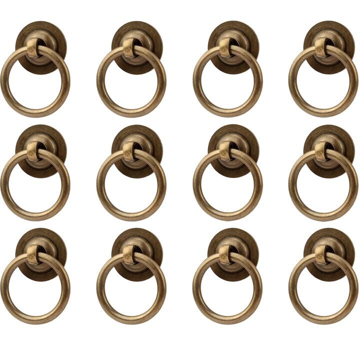 RZDEAL 12 Pack Solid Antique Brass Cabinet Pulls Ring Drawer Pulls, Antique Style Kitchen Cabinet Handles Pulls Vintage Pulls Br