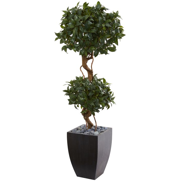 HomPlanti 4.5 Feet Sweet Bay Artificial Double Topiary Tree in Black Wash Planter