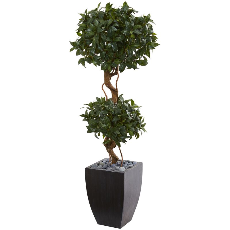 Hivvago 4.5 Feet Sweet Bay Artificial Double Topiary Tree in Black Wash Planter