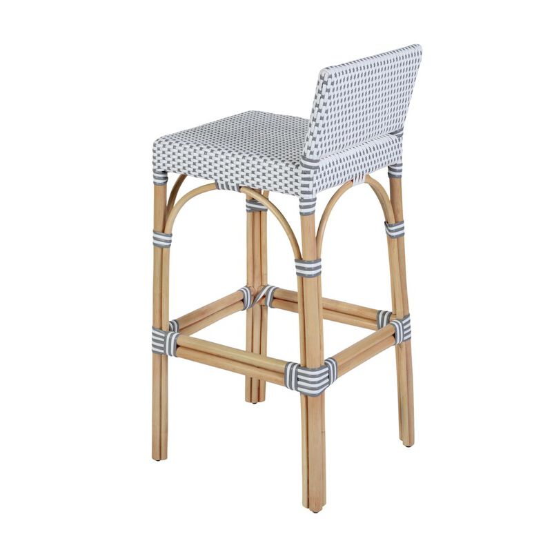 Butler Specialty Serienna 30 in. Seat Height Rectangular Rattan Low Back Bar Stool White and Gray image number 6