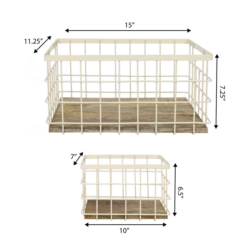 Evvie Vintage Farmhouse Handmade Wire Metal Nesting Storage Baskets with Wood Base