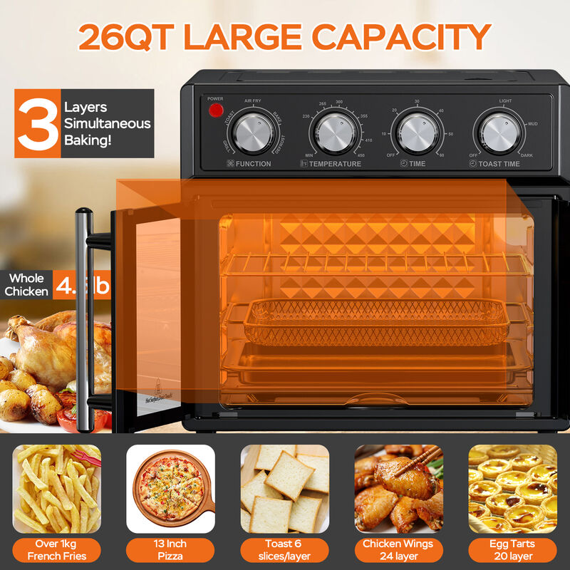 Stainless Steel 26 QT French Double-Door Air Fryer Convection Toaster Oven With 7-in-1 Multi-Function image number 2