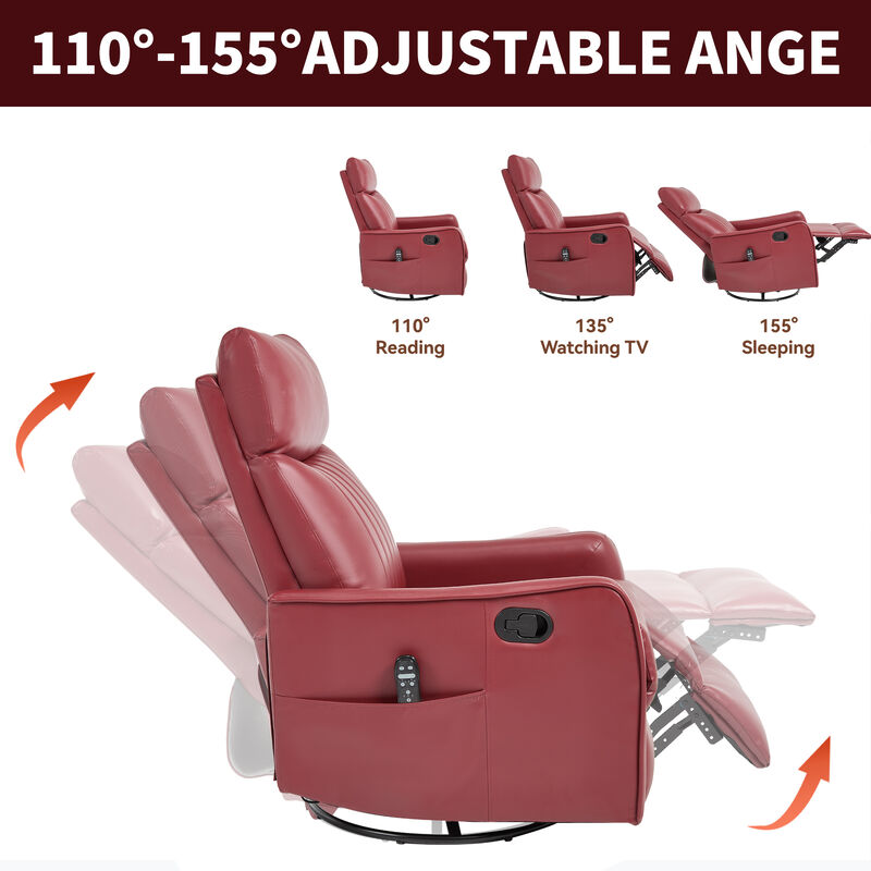 Faux Leather Manual Recliner Chair with Heat and Massage, Living Room Rocker and Swivel Chair image number 7