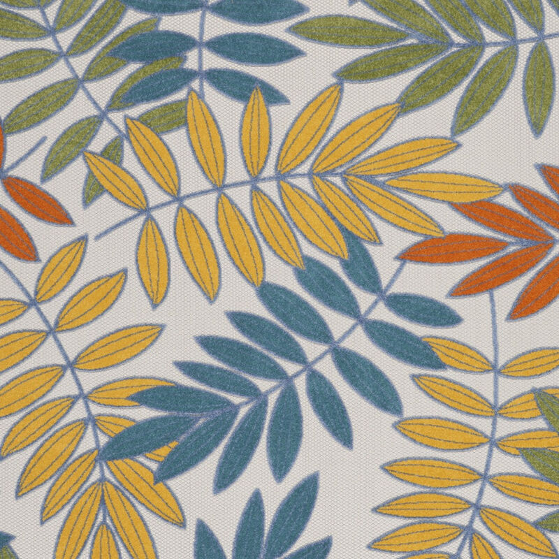 HomeRoots 10' X 14' Ivory Blue Orange And Green Palm Leaf Indoor Outdoor Area Rug image number 4