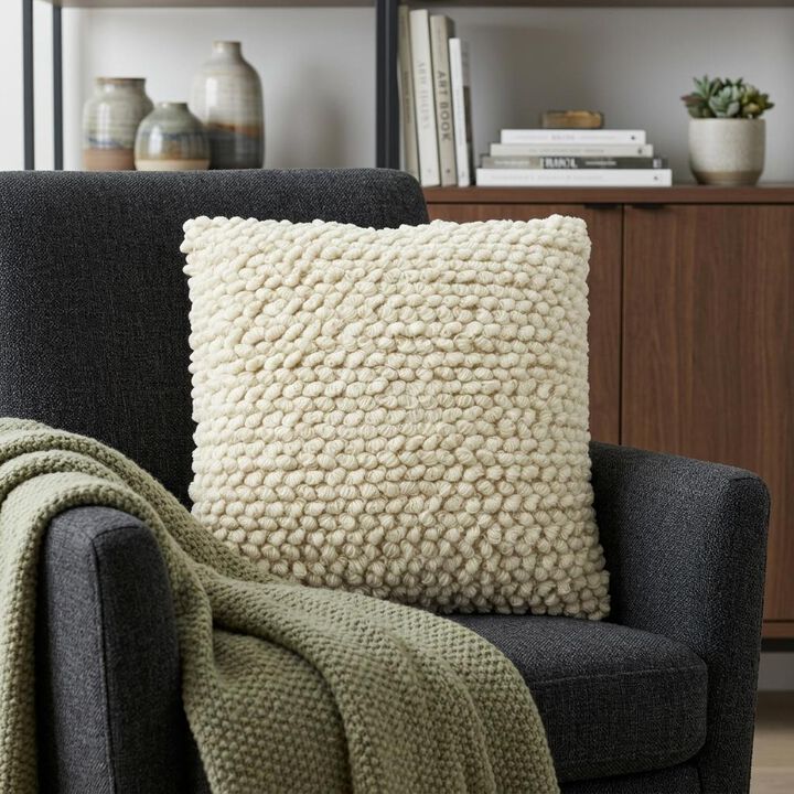 HomeRoots 20" Ivory Wool Blend Throw Pillow With Texture