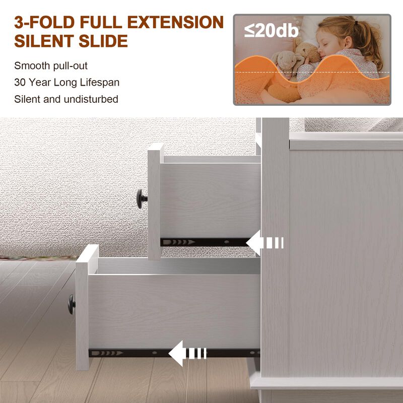 HIFYOBRO End Table with Flip Top Charging Station Set of 2, White Side Table with 2 Drawers, Type-C & USB Port & Power outlets,