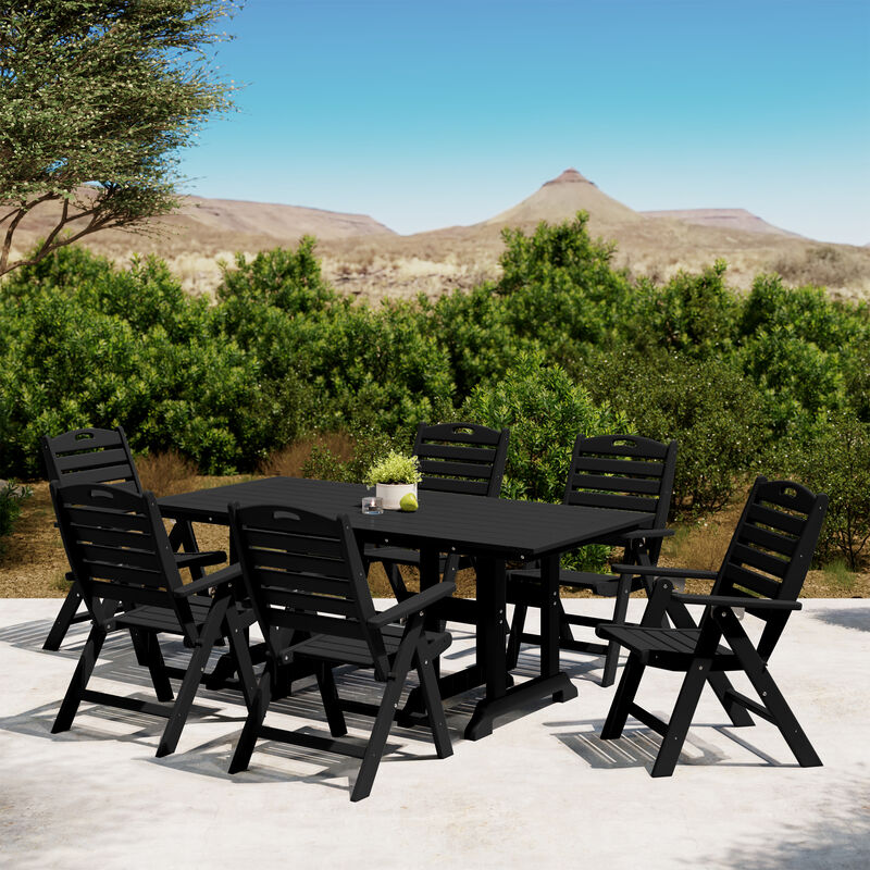 WestinTrends 7-Piece HDPE Rectangular Patio Dining Table Set with Foldable Chairs
