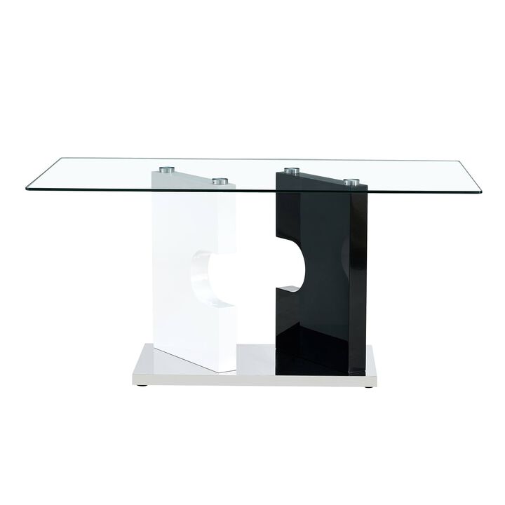 Hivvago 68  Large Modern Minimalist Rectangular Glass Dining Table with SpecialShaped Bracket